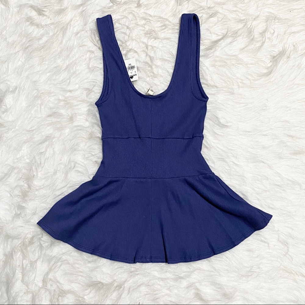EXPRESS Blue Ribbed Tank Top - Picture 2 of 5